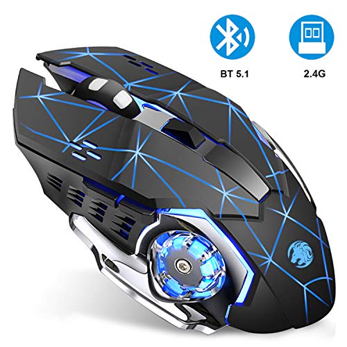 Coener M85 Ratón Inalámbrico Bluetooth, Recargable Silencioso De Tres Modos (BT5.0/3.0 + 2.4G inalámbrico), Ratón de Viaje portátil 1600DPI para computadora portátil, Windows MacBook (Nero Mate)