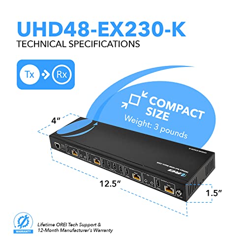 Orei 4K 4X4 Hdmi Extender Matrix - Ultrahd 4K @ 60Hz 4:4:4 Over Single Cat5E/6/7 Cable With Hdr Switcher & Ir Control, Rs-232 - Up To 230 Ft - 1080P Downscale - 4 X Loop Out - 4 Receivers Included #TOP4