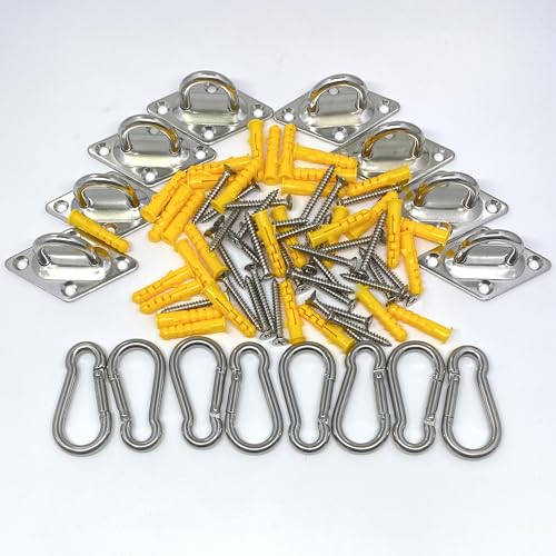 TERMATH 8 Pcs 304 Stainless Steel 2.31 Inches Pad Eye Hooks and 8 Pcs 304 Stainless Steel Snap Hooks,Screw Ceiling Hooks,Outdoors String Lights Hangers,Shade Sail Hardware with Screws Anchors - Image 5