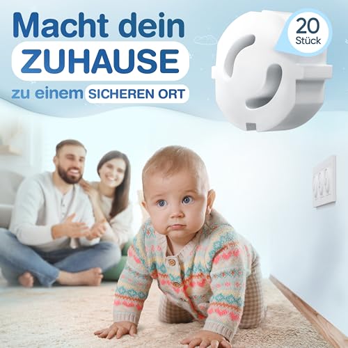 Adlersfeld® Steckdosen Kindersicherung (20 Stück) - Kindersicherung Steckdose zum Schutz vor Stromschlägen - Einfache Installation ohne Kleben - Steckdosenschutz Weiß - Sicherheit für Baby & Kinder