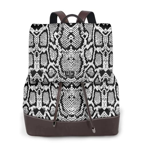 ZYHNNKL Black White Snake Skin printed Women's Fashion Backpack Portable Laptop Bag Casual Handbag