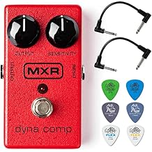 MXR M102 Dyna Comp Compressor Pedal Bundle with 2 Patch Cables and 6 Dunlop Picks
