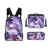  AHDSJDG Genshin Impact Trois Pièces Unisexe Décontracté Bag College Pack pour + Sac À Dos + Ensemble de Trousse à Crayons Sac à Bandoulière Tendance Extérieur Impression 2D Jeu Cosplay