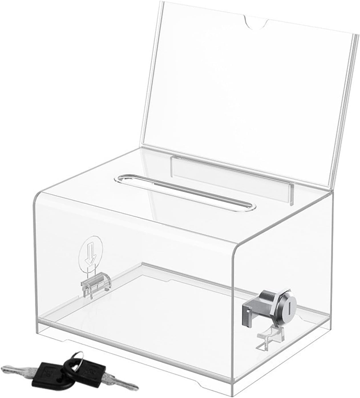 Donation box,suggestion box lockable,with slot and lock, comes with key, suitable for donations, voting,collecting opinions,15.7x11.5x10.2cm,transparent