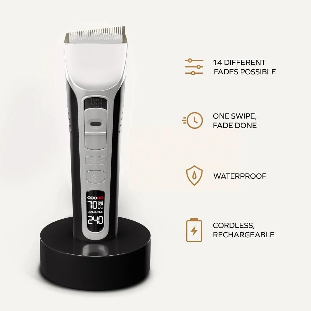 Fading Culture 2.0, Cordless High-Performance Professional Barber Hair Cutting Kit with LED Display, Specialized in American Oily Hairstyle Mens Hair Clippers. (Black)