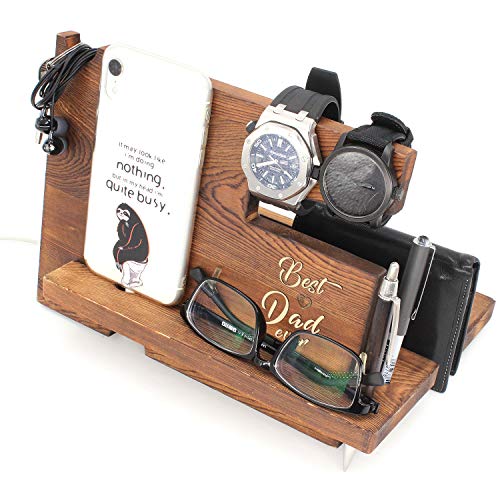 Best Dad Ever - Dad Father Gift From Son Or Daughter, Fathers Day Dift, Nightstand Organizer With Coaster, Wooden Desk Docking Station #TOP2