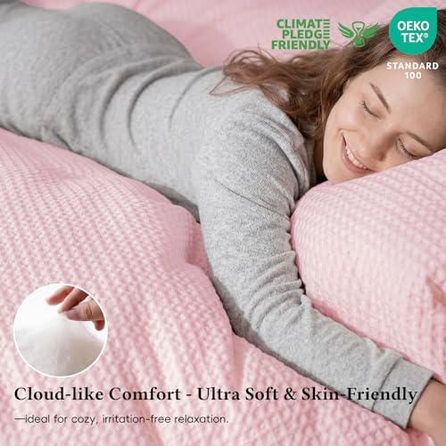 Image of David's Home Textured Summer Waffle Weave Comforter Set, Twin, Pink | Cozy Soft Lightweight Breathable Fluffy Durable Hotel Bedding with Pillow Sham for All Season, Luxury Home Decor, Giftable