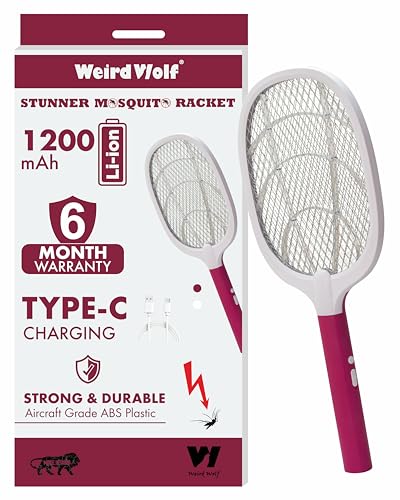 Weird Wolf Heavy Duty Mosquito Racket Bat | Rechargeable Electric Fly Swatter | Mosquito Killer Racquet with Type-C Charging and 6 Months Warranty (Maroon) (Image - 1)