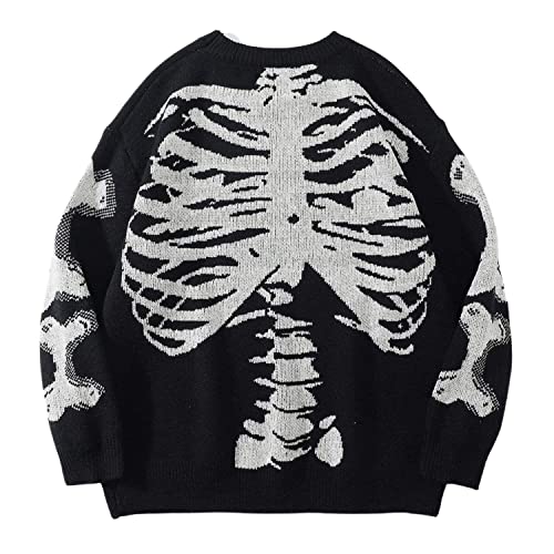 Aelfric Eden Skeleton Sweater Crew Neck Vintage Oversized Long Sleeve Y2k Pullover Skull Halloween Sweater