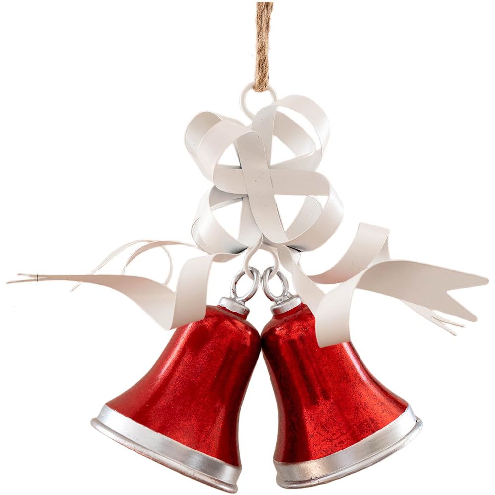 Cloche de Noël grande suspension fer rouge 37cm objet décoration sapin maison