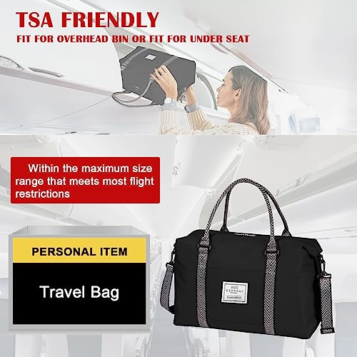 Esmnoan Duffle Bag For Travel,18X14X8 Weekender Bags For Women,Shoulder Lightweight Travel Tote Bag Overnight Carry On Bag For Airplanes With Wet Pocket,Black #TOP5
