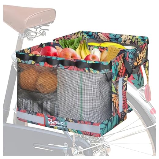 RAYMACE 2Pack Bike Grocery Panniers for Bicycles and Ebikes,Bike Rack Bags with Reflective Spots and Side Pockets,Folding Bike Basket Fits for Most Rear Racks (Leaf)