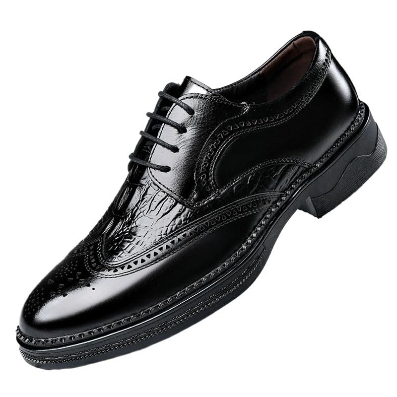 Men's Versatile British Brogue Oxford Shoes Business Casual Formal Dress Lace-Up Work Breathable Leather Shoes