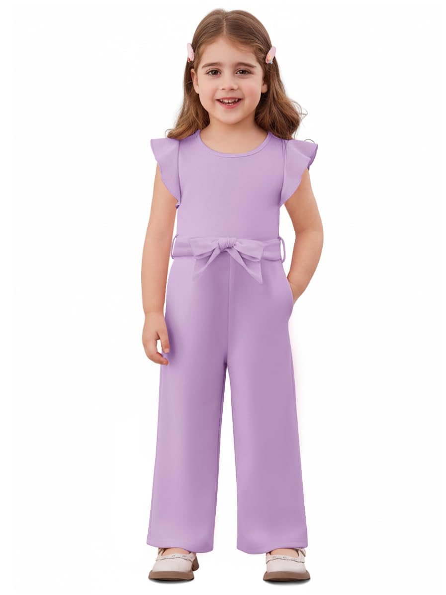 Haloumoning Toddler Baby Girl Jumpsuit Little Kids Cap Sleeve Belted Wide Leg Romper Cute One Piece Summer Outfits