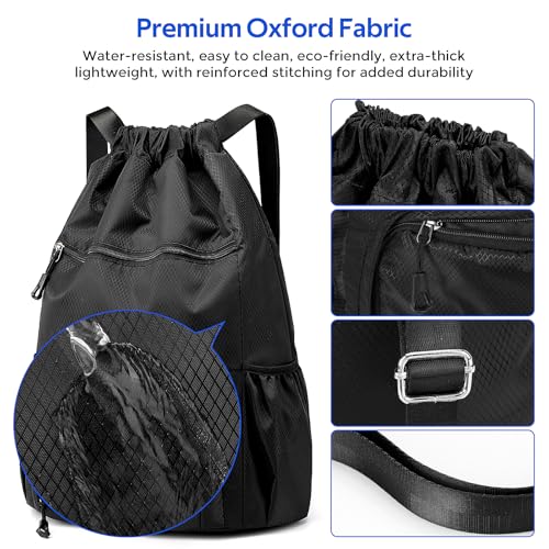 Image of Sports Drawstring Backpack Gym Sack with Shoe Compartment, Durable Oxford Fabric, Wet-Proof Pocket, Water-Resistant Cinch Bag for Men & Women, Foldable & Spacious Athletic Sackpack for Travel Fitness