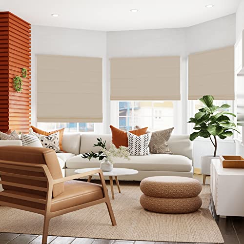 Sunbox Cordless Roman Shades Window Blinds, Room Darkening Fabric Roman Shades For Windows, Doors, French Doors, Kitchen Windows, Beige #TOP1
