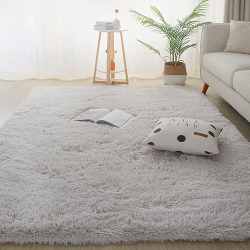 Tapis de chambre pour salon gris clair moelleux et grand tapis moderne uni