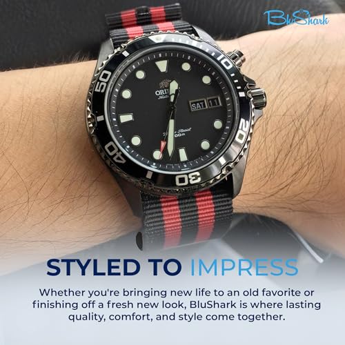 Image of BluShark - Original Collection Military-Style Waterproof Watch Strap, Fits All Timepiece Brands, Durable Nylon Wristwatch Accessories with Stainless Steel Buckle - 18mm, 20mm, 22mm & 24mm Watch Bands