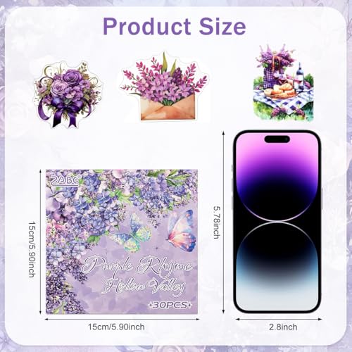 Image of HASTHIP 30-Page Purple Floral Sticker Book with Die Cut PET Waterproof Flower & Butterfly Stickers for Journaling, Scrapbooking, Garden Aesthetic Crafts, Planners, Bullet Diaries & DIY Art Projects