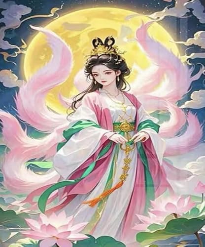 FanZheZhe Printed Beginners Cross Stitch Kits Nine-Tailed Fox Girl 11CT Stamped Embroidery Kits for Adults Wall Art Home Decoration 50x70cm