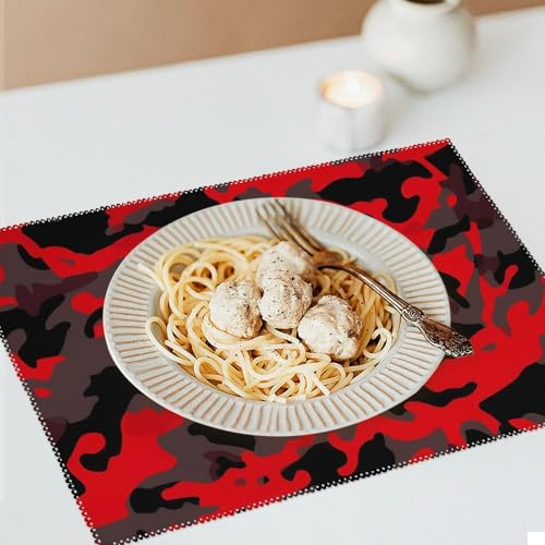 Sets de table infroissables camouflage rouge pour table propre et sans tache - 7