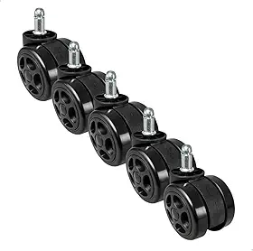 Kit 5 Rodízios para Cadeira Gamer e Escritório com Pino Padrão 11mm,Rodas em PU Antirrisco com Giro 360° e Instalação Simples (Preto)