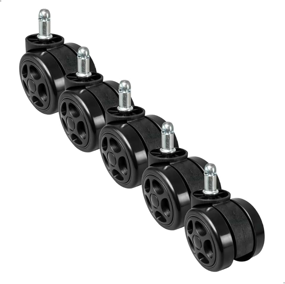 Kit 5 Rodízios para Cadeira Gamer e Escritório com Pino Padrão 11mm,Rodas em PU Antirrisco com Giro 360° e Instalação Simples (Preto)