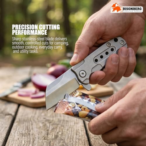 Image of BISONBERG Mini Pocket Folding Utility Knife, Stainless Steel Small Cleaver Blade with Pocket Clip