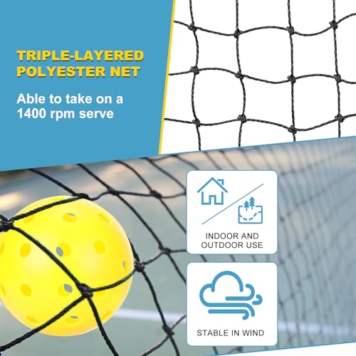 Pickleball Net with Wheels, Portable 2-in-1 Pickle Ball Net with Ball Collector,22FT Regulation Size & 11FT Half Court Size, Carry Bag, Steady Metal Frame for Outdoor Indoor Driveway (Yellow) by Fostoy - Image 4
