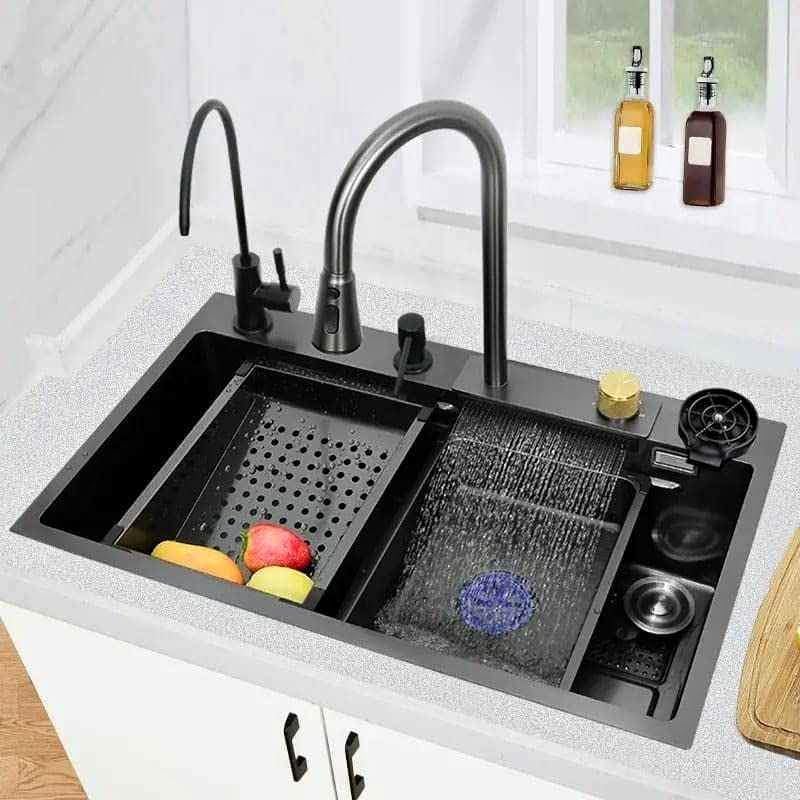 QUINK Kitchen Sink 304 Grade Stainless Steel Handmade Sink With Waterfall Faucet/Abs Soap Dispenser/ 2-Drain Basket,smart sink for kitchen 30x18x9 Inches (Non-Digital Sink) (B0CTGC2HWT) Amazon Price History, Amazon Price Tracker