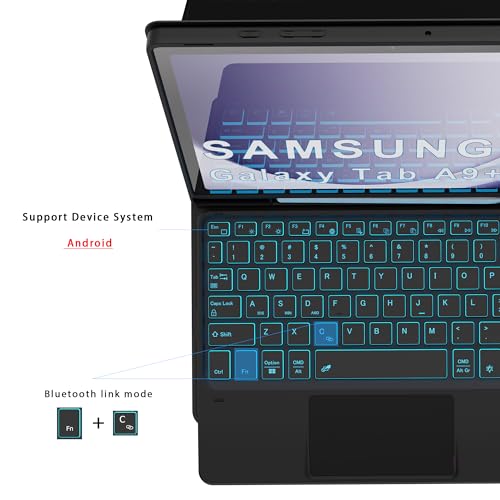 for Galaxy Tab A9+ 11 inch Case with Keyboard - 7 Color Backlit Detachable Tablet Keyboard Cover with Touchpad - Galaxy Tab A9 Plus 11" 2023 Samsung Keyboard Case with Pen Holder Black by ROOFEI - Image 6
