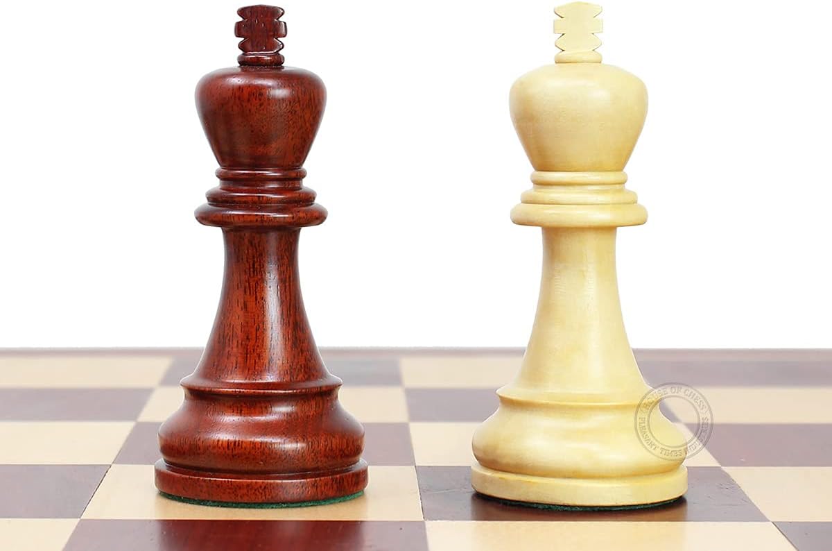 House of Chess - Grand Master Staunton Tournament Chess Set Pieces - King Size: 3-3/4" (Broad Base) + 2 Extra Queens - Blood Rosewood/Boxwood