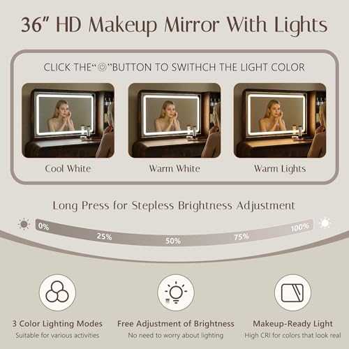 image for Aitjunz Vanity Desk with Mirror and Lights, 50” Modren Makeup Vanity
