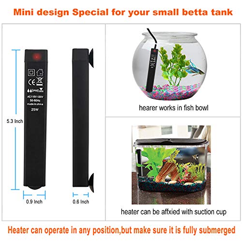 SZELAM 25W Smart Mini Aquarium Heater, Betta Fish Tank Heater Thermostat Warmer Submersible Anti-Explosion/Energy-efficient Water Temp Controller