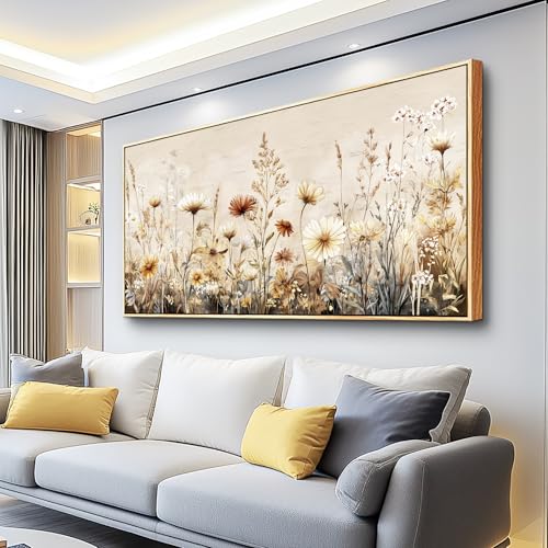PHAOHUAXM Canvas Wall Art For Living Room Wall Decor For Office Bedroom Mural Abstract Ink-Wash Flower Artworks Restaurant Kitchen Decorations Printed Artworks Modern Home Decor 20″X40″ Wood Framed