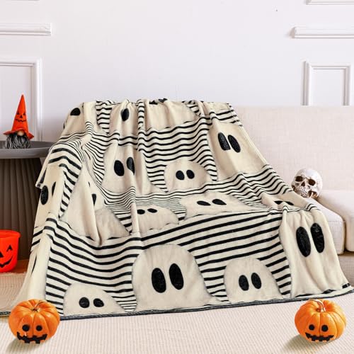 Halloween Throw Blanket Cute Rustic Ghost Flannel Blanket Farmhou...