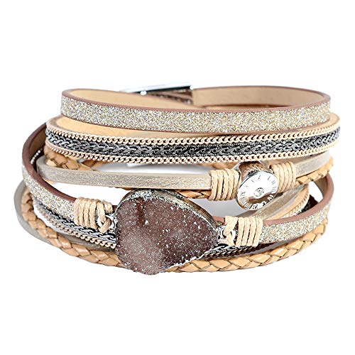Bohemian Wrap Bracelets for Women - Multilayer Faux Suede Leather Bracelet, Handmade Wrist Magnetic Clasp Cuff Bangle Bracelet