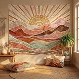 Yeoiat Tapestry Boho Desert Sun Tapestries Watercolor Mountain Landscape Tapestries Terracotta Sage Wall Tapestry Bedroom Dormitory Living Room Decoration 60'x44'