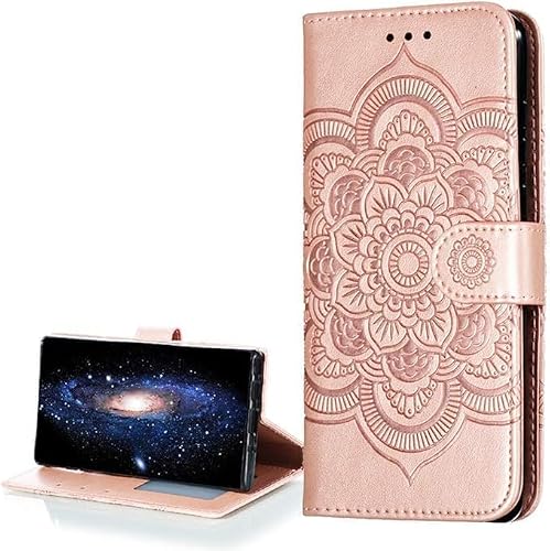 COTDINFOR Coque Portefeuille Étui pour Samsung Galaxy S25 Cover Fermeture Magnétique Svelte avec Stand PU Cuir Antichoc Protecteur Housse pour Samsung Galaxy S25 Or Rose Mandala LD.