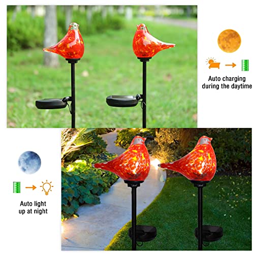 Solar Garden Stake, Hand-Blown Glass Cardinal Light Outdoor Garden Decor by Bshine - Used condition - Image 3