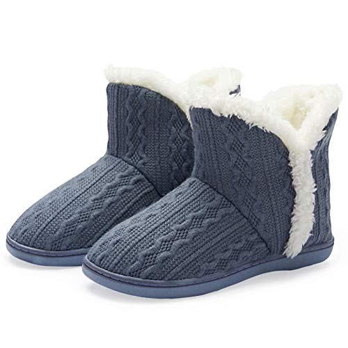Best Ladies Slipper Boots with Hard Sole: Cozy & Durable 15 TUOBUQU Slipper Boots Women Winter Warm Fuzzy House Knit Bootie Slippers Ladies with Hard Sole for Indoor Light Blue M 7-8