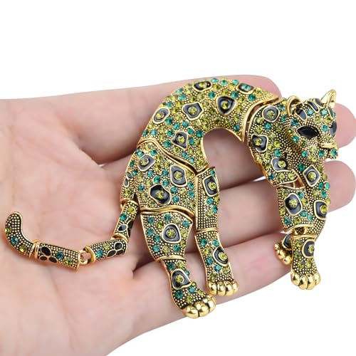 Image of Vintage Crystal Shell Leopard Brooch Lapel Pin Breastpin Rhinestone Animal Jewelry for Men Women