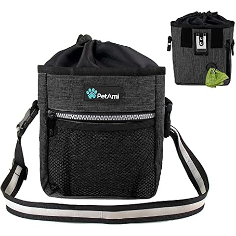 PetAmi Dog Treat Pouch | Dog Training Pouch Bag with Waist Shoulder Strap, Poop Bag Dispenser | Treat Training Bag for Treats, Kibbles, Pet Toys | 3 Ways to Wear (Charcoal) Cover
