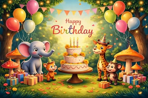 Image of Happy Birthday Theme Backdrop Banner 5x7 ft - Digital Print Cloth Background, Reusable Birthday Party Wall Decoration for Girls, Photo Booth & Stage Decor (BD 18)