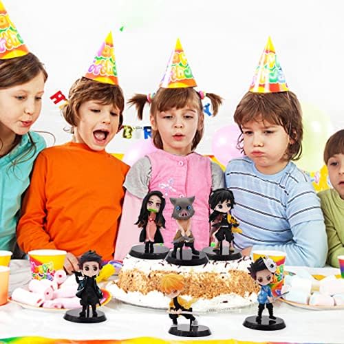 VXCQ Mini Figures Set-Anime Cake Toppers Demon 6 PCS Slayer Cake Toppers Anime Characters Figures Cake Decorations Kids Boys Girls Model Doll Collection Birthday Party Cake Supplies (5-7cm)