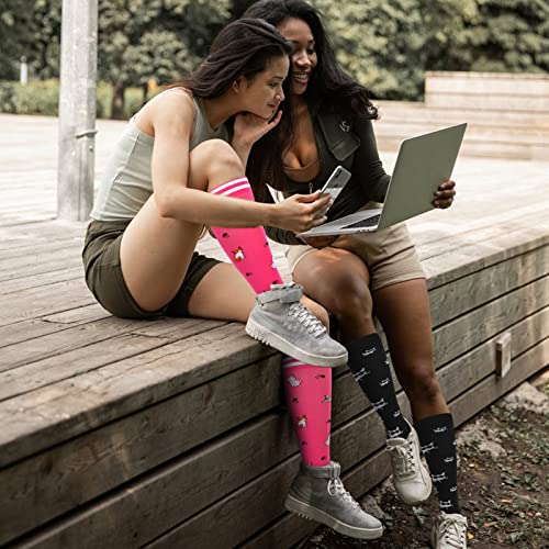 Junely Compression Socks For Women 20-30 Mmhg Knee High Cat Socks For Running Nurses Pregnancy Sports Travel Flight Circulation Cat Lovers Gifts Black Blue Pink #TOP2
