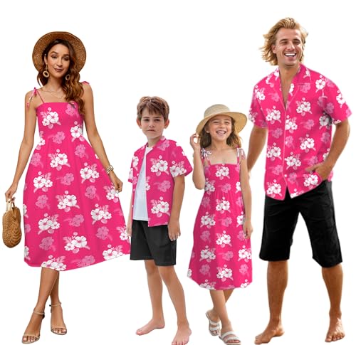 Image of SANGTREE Family Matching Hawaiian Outfits , Casual Beach Travel Clothes ，Vacation Clothing Set for Women & Men & Girls & Boys