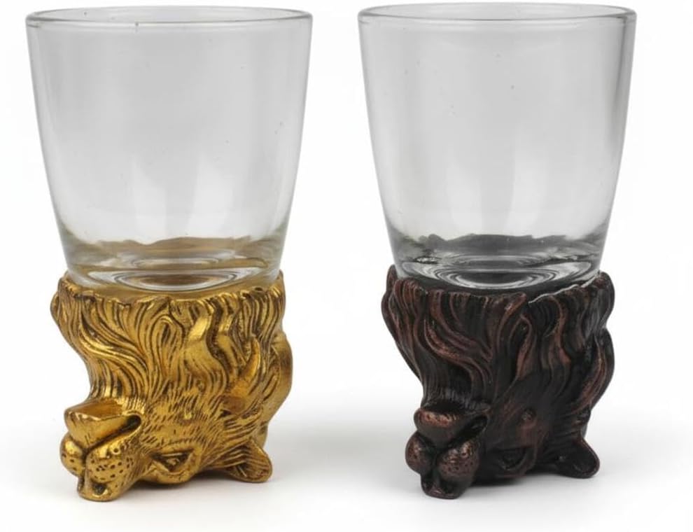 SODEF quality Cast Lion Design Zodiac Shot Glass Set 2 Piece Collectible Drinkware 50 ml - Multicolor