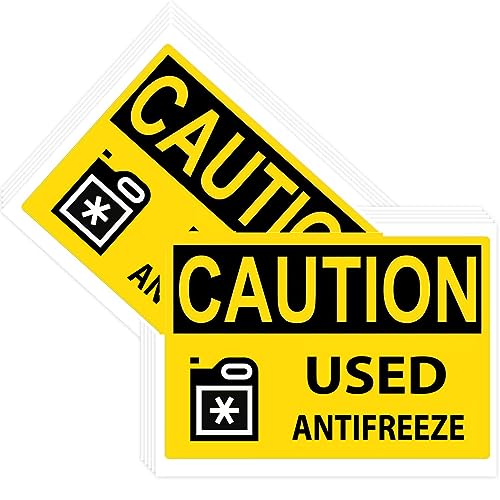 Hodmopli Caution Used Antifreeze Sign Stickers, 5x7 Inch, Yellow, Vinyl, Minimalist Style, Warning Signs, Pack of 10