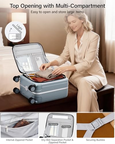 Image of Hanke 16 20 24 26 Inch Carry On Suitcase PC Hardshell Luggage Top Open Aluminum Frame Rolling Suitcases with Wheels Tsa Luggage Travel Luggage for Womem Men, Grey, 16 Inch
